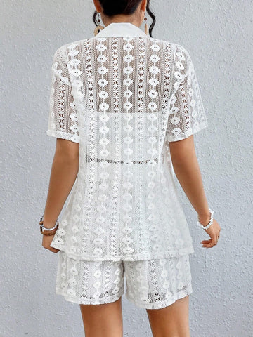 Women's Textured Shirt And Shorts Set