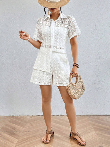 Women's Textured Shirt And Shorts Set