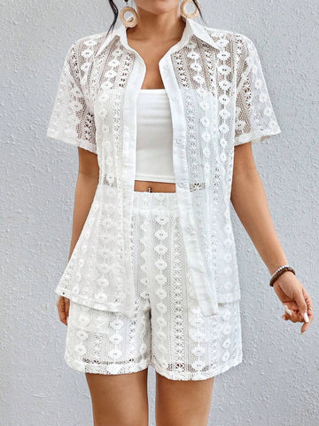Women's Textured Shirt And Shorts Set