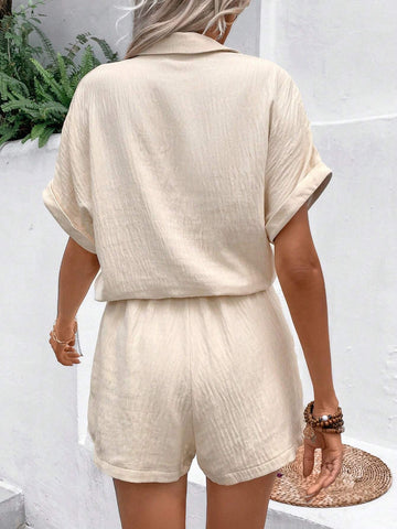 Women's Textured Tie Front Cardigan With Shorts Set