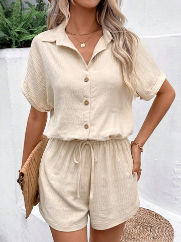 Women's Textured Tie Front Cardigan With Shorts Set