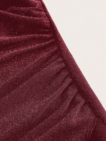 Women's V-Neck Long Sleeve Sequined Pleated Mini Party Dress