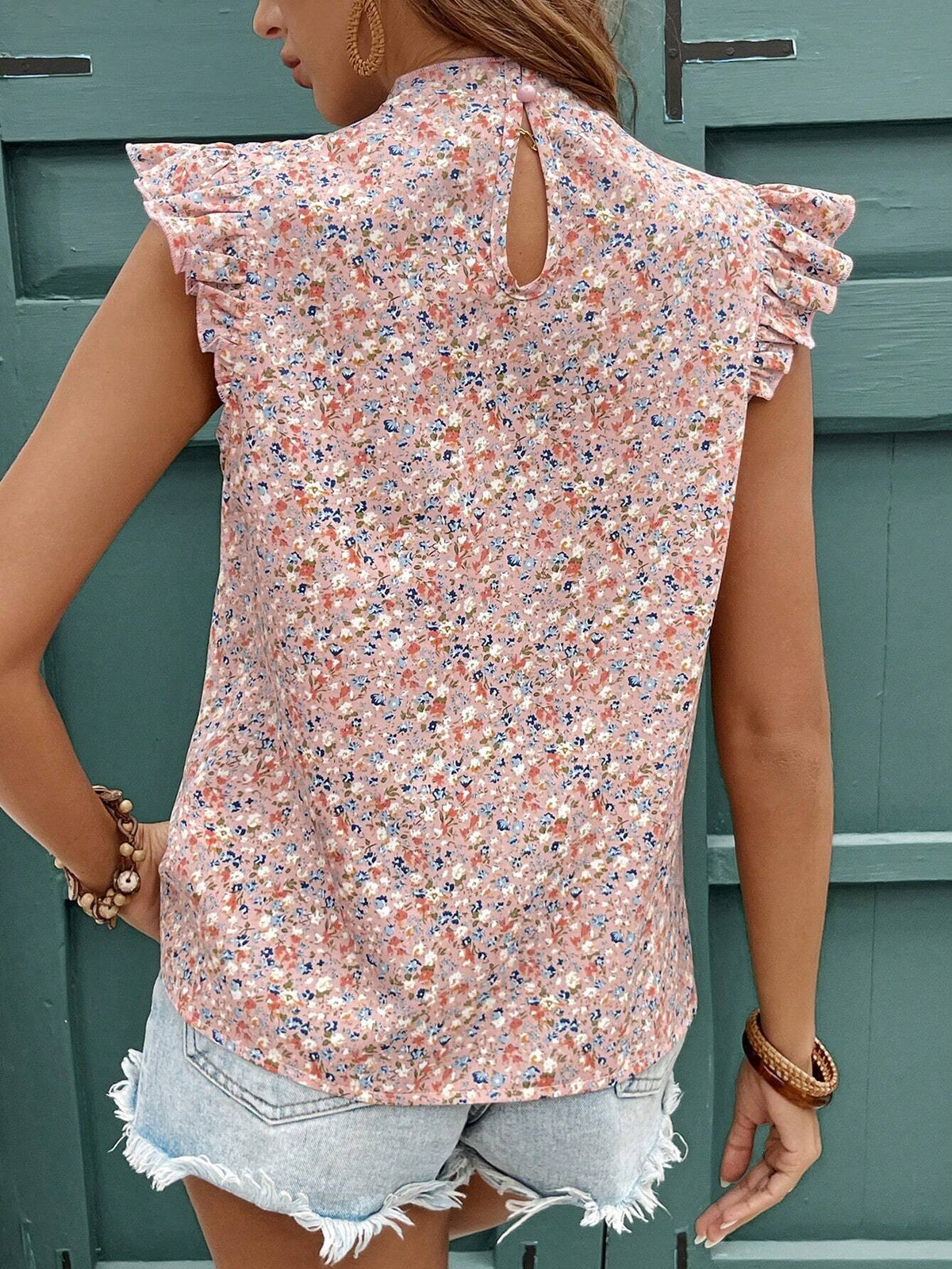 Frenchy Women's Vacation Casual Ditsy Floral Print Ruffle Hem Pride Shirt,Work Women Blouses