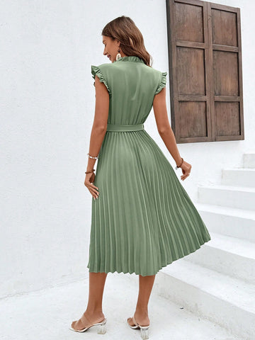 Women's Waist Strap A-Line Pleated Midi Skirt
