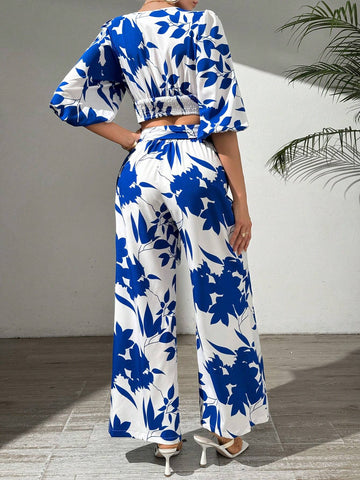 Women's White Base Solid Color Printed Spring/Summer Vacation 2pcs Set