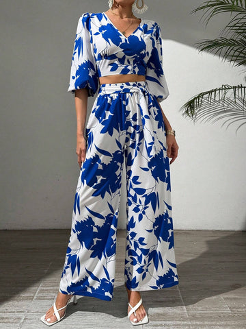 Women's White Base Solid Color Printed Spring/Summer Vacation 2pcs Set