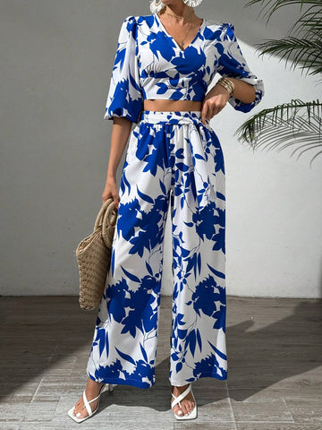 Women's White Base Solid Color Printed Spring/Summer Vacation 2pcs Set