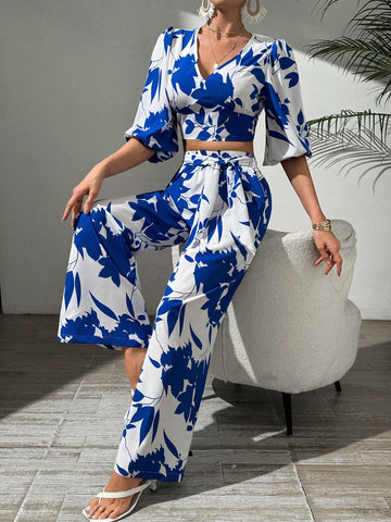 Women's White Base Solid Color Printed Spring/Summer Vacation 2pcs Set