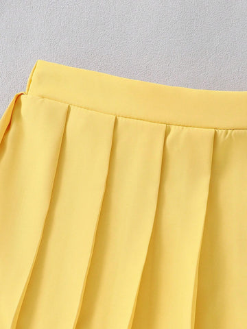 Kids 2pcs/Set Young Girl Round Neck Long Sleeve Letter Print Casual Top And Mini Skirt