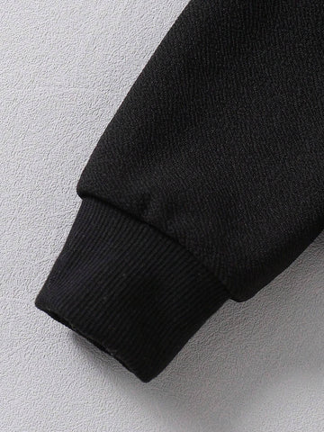 Kids 2pcs/Set Young Girl Round Neck Long Sleeve Letter Print Casual Top And Mini Skirt