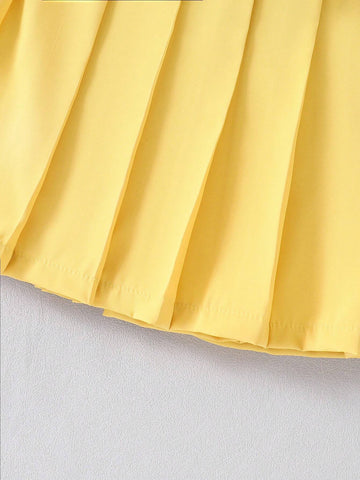 Kids 2pcs/Set Young Girl Round Neck Long Sleeve Letter Print Casual Top And Mini Skirt