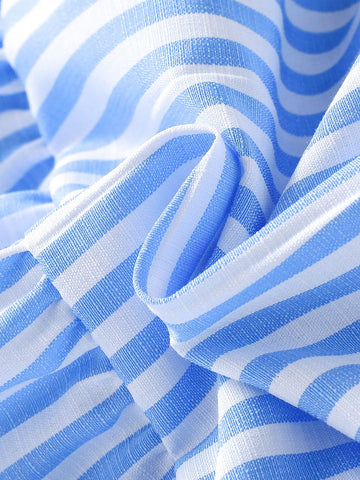 Kids Girls Blue Striped Ruffle Cuff Fashion Embroidery Design Ruffle Hem Casual/Holiday Princess Dress