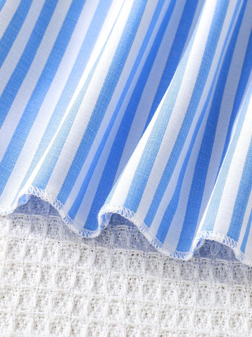 Kids Girls Blue Striped Ruffle Cuff Fashion Embroidery Design Ruffle Hem Casual/Holiday Princess Dress