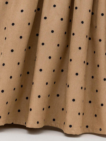 Kids Girls Casual All-Match Versatile Pastoral Style Autumn/Winter New Polka Dot Corduroy Square Collar Black Trim Dress