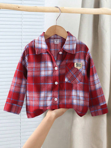 Kids Girls' Casual Fashionable Lapel Drop Shoulder Long Sleeve Loose Comfortable Colorful Patch Real Pocket English Letter Shirt, Spring Autumn
