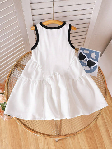 Kids Girls Casual Sleeveless Patchwork Ruffled Hem Dress