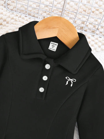 Kids Girls Young Girl Polo Collar Vintage Waisted Dress, High-End High-Quality Stylish A-Line Dress, Collegiate Style Elegant Dress