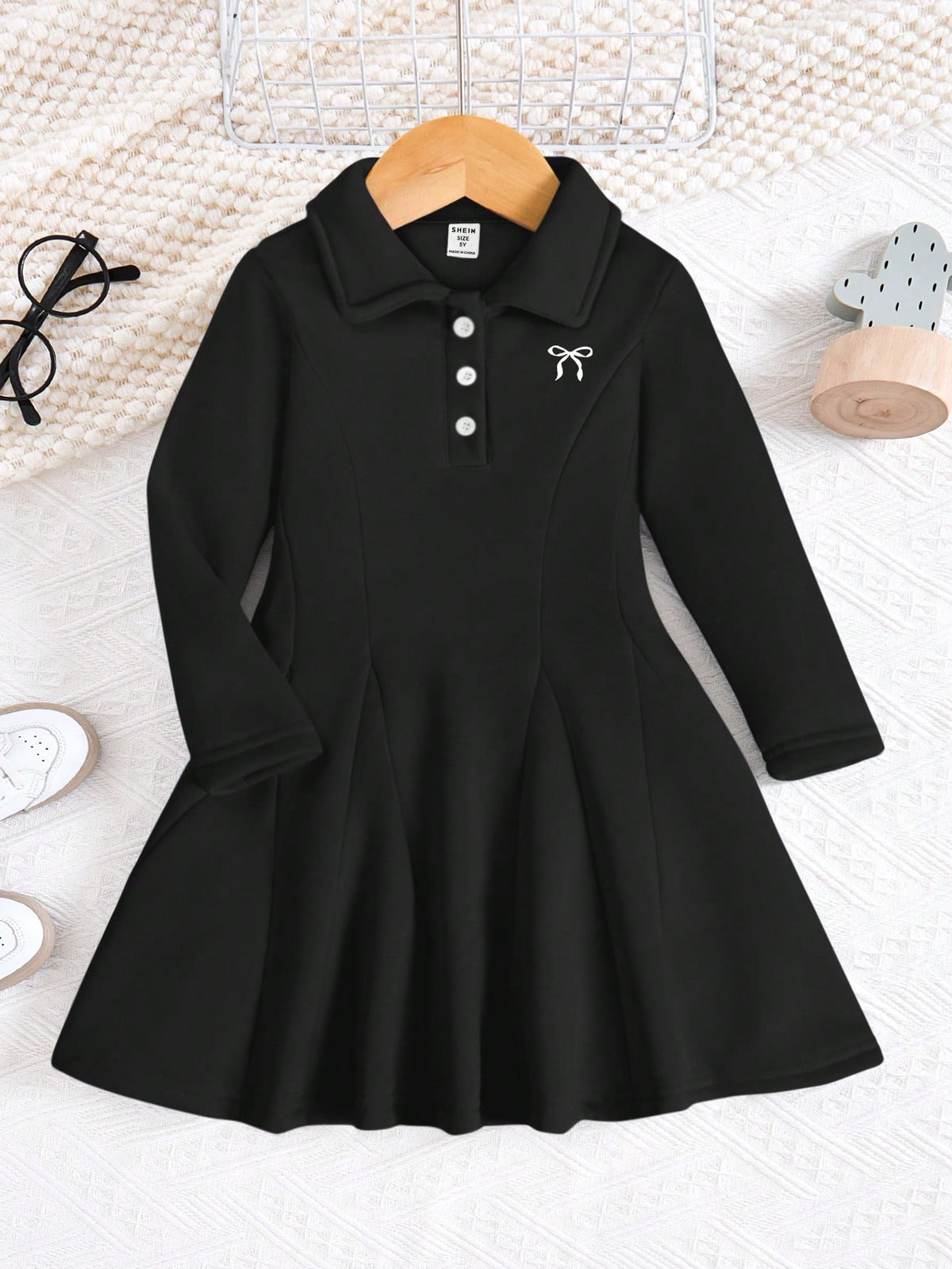Kids Girls Young Girl Polo Collar Vintage Waisted Dress, High-End High-Quality Stylish A-Line Dress, Collegiate Style Elegant Dress