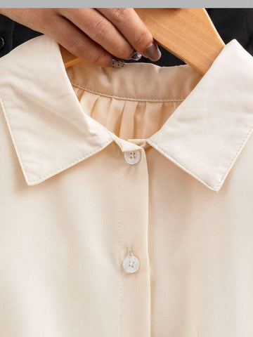 Kids Mother-Daughter Matching Leisure All-Match Elegant Lady Patchwork Pleated Hem Curved Hem Apricot Shirt Dress