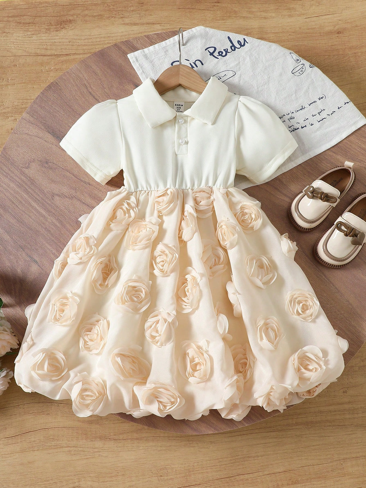 Young Girl Color-Block Short Sleeve Knit Patchwork Ruffle Hem Dress