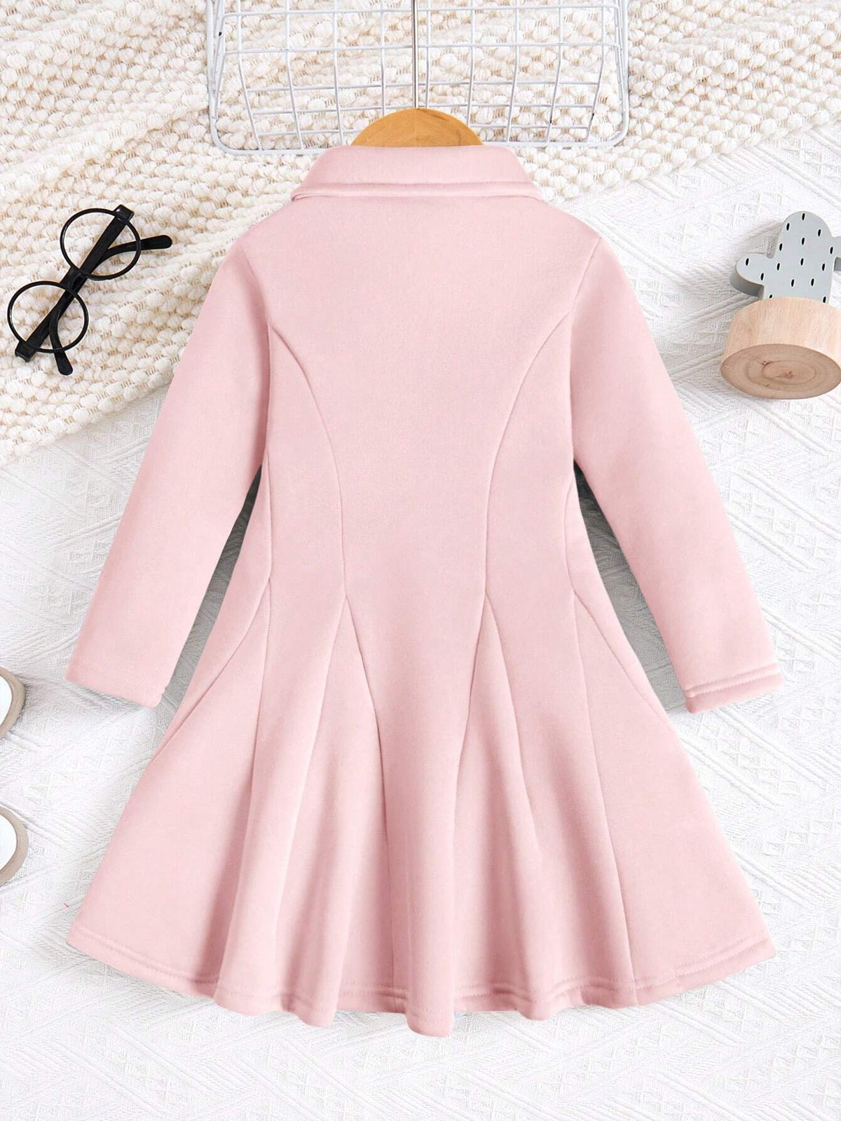 Kids Young Girl Polo Collar Vintage Waist Dress, High-End High-Quality Outfit, A-Line Dress