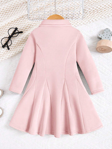 Kids Young Girl Polo Collar Vintage Waist Dress, High-End High-Quality Outfit, A-Line Dress