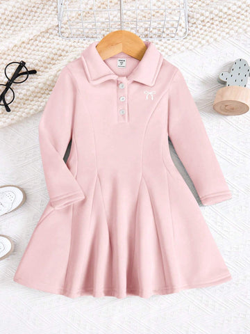 Kids Young Girl Polo Collar Vintage Waist Dress, High-End High-Quality Outfit, A-Line Dress