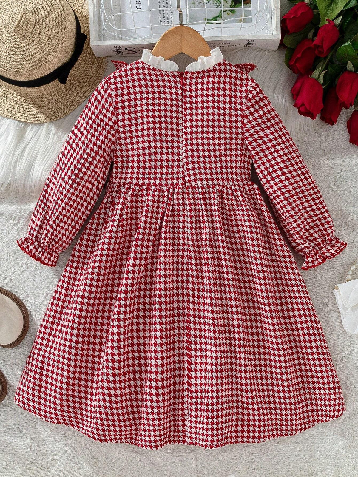 Girls A-Line Dress With Fashionable Ruffle Trim & Bow Decor, Graceful Elegance For Daily Wear