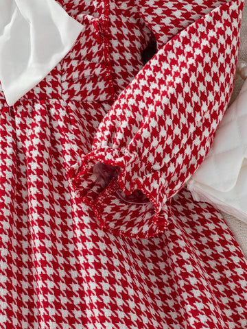 Girls A-Line Dress With Fashionable Ruffle Trim & Bow Decor, Graceful Elegance For Daily Wear