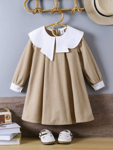 Girls Asymmetrical Collar Creative Design Casual Dress, Suitable For Everyday Casual Wear, Outdoor Activities, And Home