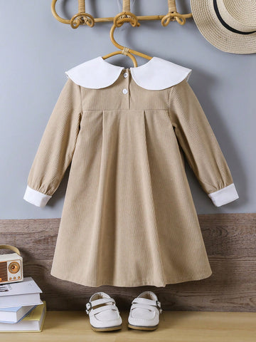 Girls Asymmetrical Collar Creative Design Casual Dress, Suitable For Everyday Casual Wear, Outdoor Activities, And Home