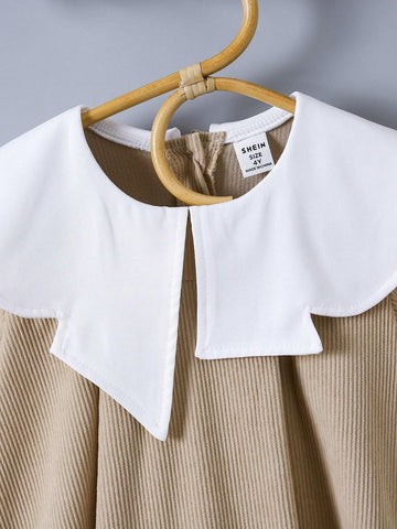 Girls Asymmetrical Collar Creative Design Casual Dress, Suitable For Everyday Casual Wear, Outdoor Activities, And Home