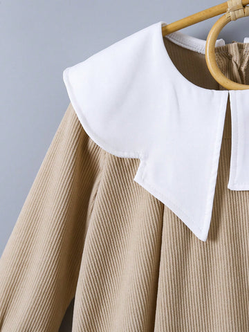 Girls Asymmetrical Collar Creative Design Casual Dress, Suitable For Everyday Casual Wear, Outdoor Activities, And Home