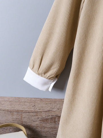 Girls Asymmetrical Collar Creative Design Casual Dress, Suitable For Everyday Casual Wear, Outdoor Activities, And Home
