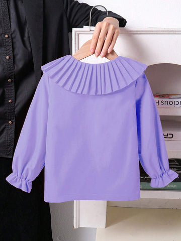 Girls Basic Elegant Collegiate Ruffled Collar Long Sleeve White Blouse, Suitable For Autumn, Winter, School, Back To School, Party, Performance, Award Ceremony, Daily Wear