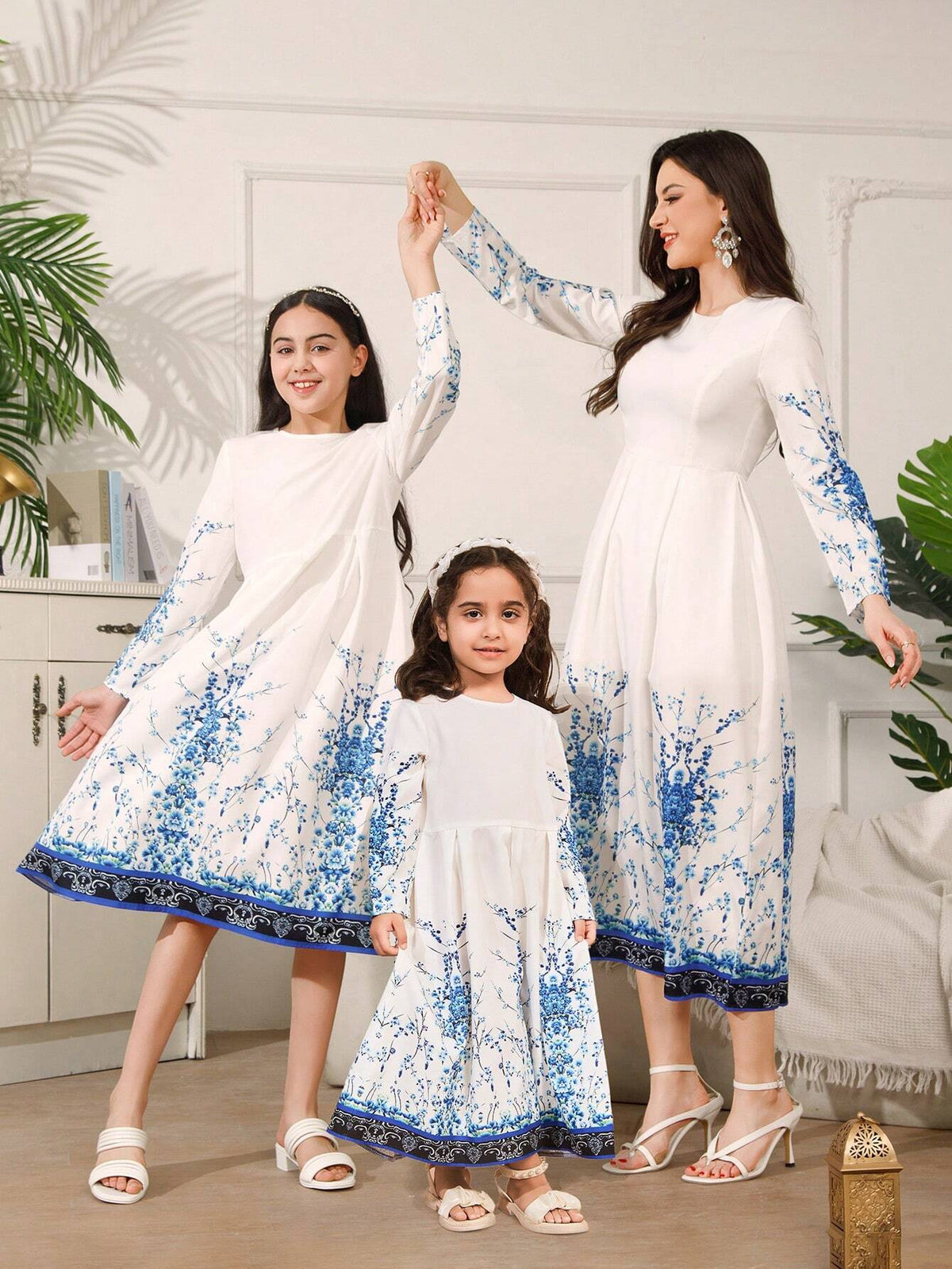 Girls' Blue Floral Summer Dress, Mommy And Me Matching Outfits (3 Pieces Sold Separately)