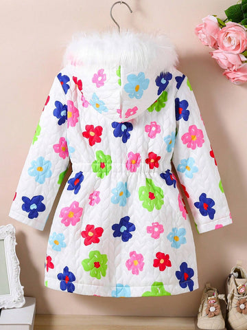 Girls Casual All-Match All-Match Cute Sweet Funny Hand-Painted Colorful Flower & Wheat Textured Thick Fleece Lined Hooded Jacket