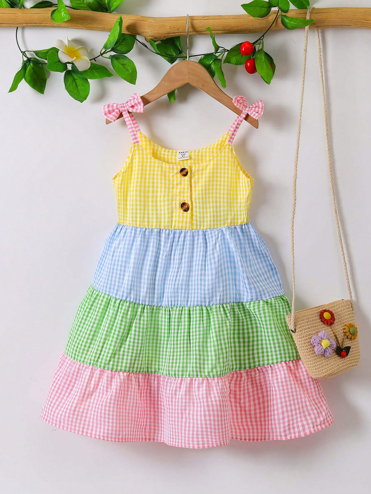 Girls Casual Colorblock Striped Strap Cake Dress, Summer