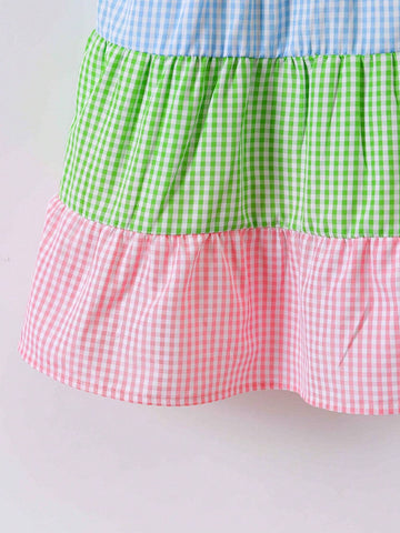 Girls Casual Colorblock Striped Strap Cake Dress, Summer