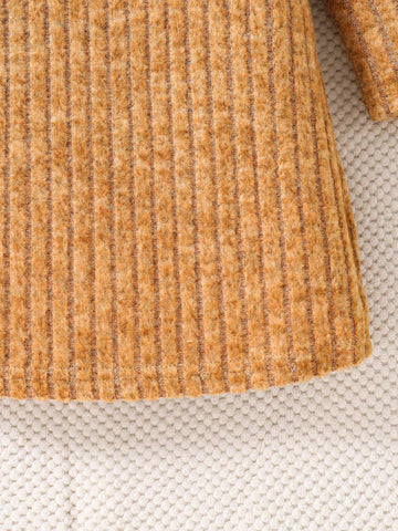 Girls Casual Comfortable Knit Thick Ribbed Colorblock Turtleneck Long Sleeve Fitted Dress, Autumn/Winter