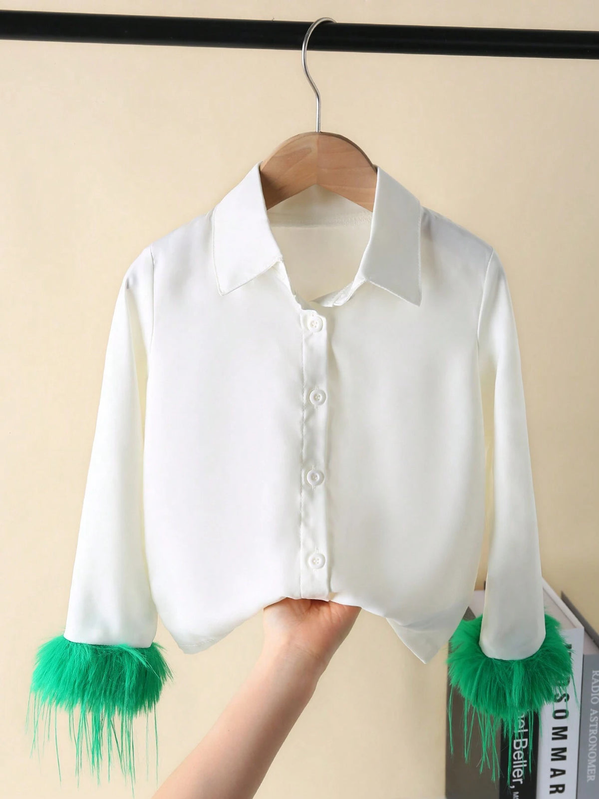 Girls Casual Elegant Personality Lapel Dolman Sleeve Solid Color Plush Minimalist Shirt