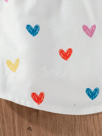 Girls Casual Heart Pattern Corduroy Shirt Dress, Autumn/Winter