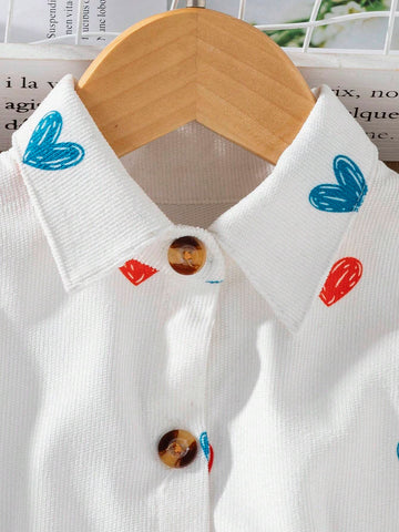 Girls Casual Heart Pattern Corduroy Shirt Dress, Autumn/Winter