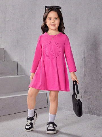 Girls' Casual Round Neck 3d Pattern One-Piece Dress