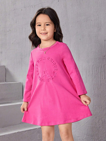 Girls' Casual Round Neck 3d Pattern One-Piece Dress