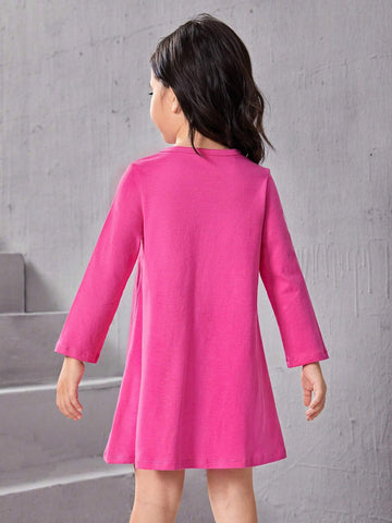 Girls' Casual Round Neck 3d Pattern One-Piece Dress