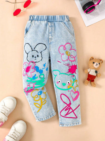 Girls Casual School Style Washed Denim Jeans Pants