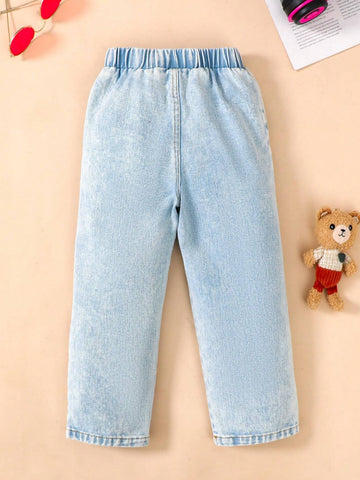 Girls Casual School Style Washed Denim Jeans Pants