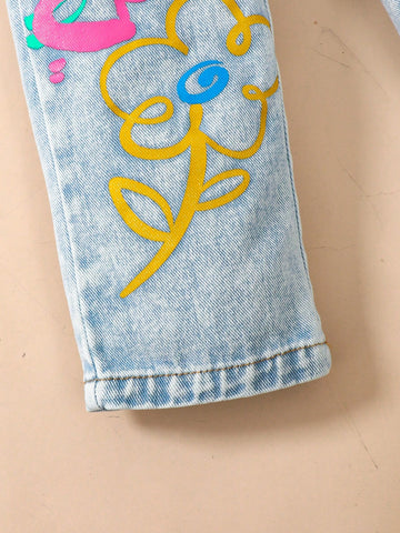 Girls Casual School Style Washed Denim Jeans Pants