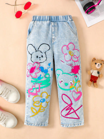 Girls Casual School Style Washed Denim Jeans Pants